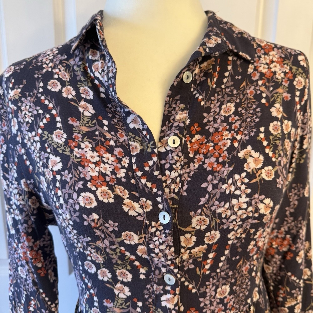 Bohme Floral Print 100% Rayon Long‎ Sleeve Button Down Boho Dress Small - Picture 3 of 10